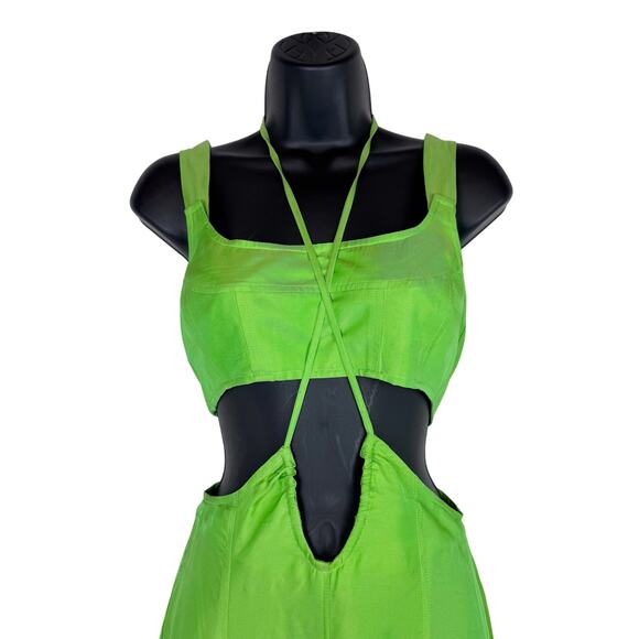 CULT GAIA Eileen Lime Green Cutout Linen Maxi Dress XS - Picture 4 of 10